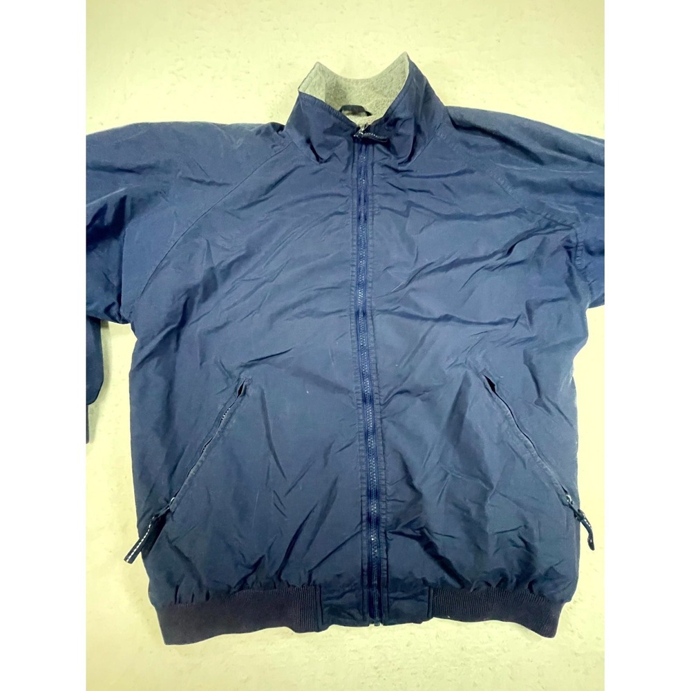 Dutch Harbor Gear Windbreaker Jacket Mens Large Navy Blue Nylon Fleece Lined‎